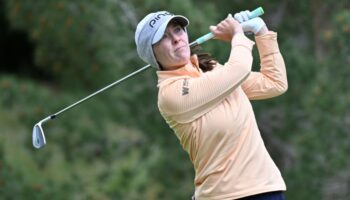 Brittany Altomare tees off at the fifth hole on the way to a tie with world number one Nelly Korda on the first day of the LPGA Match Play (David Becker)
